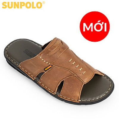 Dép quai ngang nam da bò cao cấp SUNPOLO SUA09B