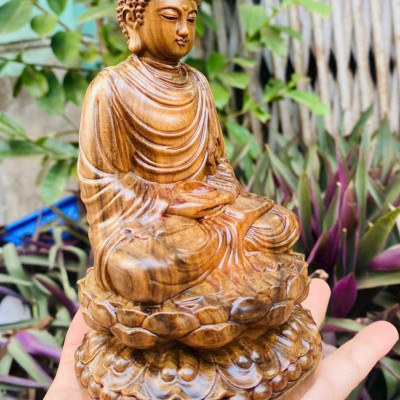 TƯỢNG PHẬT THÍCH CA GỖ BÁCH XANH THƠM NỨC KT CAO 15×9×8CM 