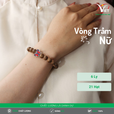 Vòng Trầm Nữ Thiên Nhiên Đính Trang Trí Vàng Tĩnh Điện - Mùi Thơm Rất Dễ Chịu