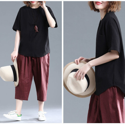 Áo sơ mi nữ form rộng kiểu tay lỡ cổ tròn NeSa Shop, chất liệu Lanh Cotton thấm hút mồ hôi, áo sơ mi nữ nhiều màu, SMT02