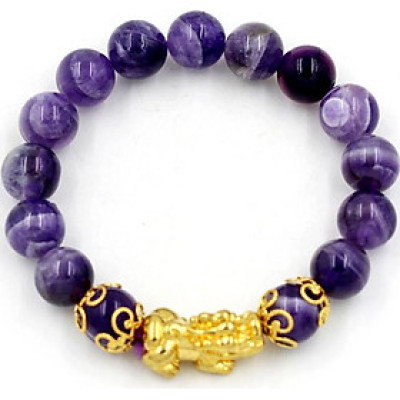 Vòng tay thạch anh tím than 10 ly charm tỳ hưu TH82