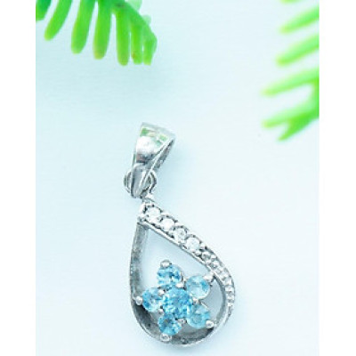 Mặt dây chuyền đá Topaz xanh khoen bạc đính đá