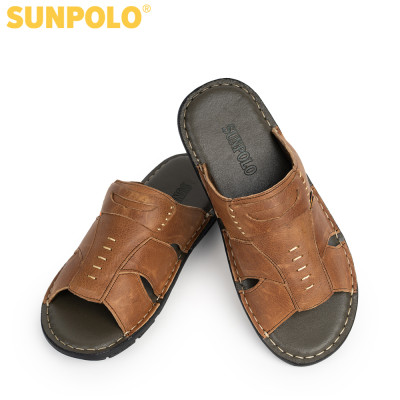 Dép quai ngang nam da bò cao cấp SUNPOLO SUA09B