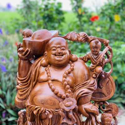 Tượng phật di lặc ngũ phúc bằng gỗ sụn hương ta cực đẹp kt cao 72×55×24cm