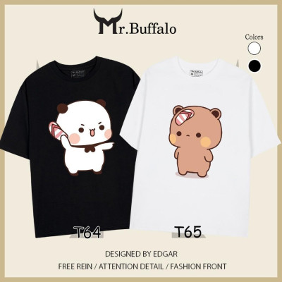 Áo đôi , áo thun cặp nam nữ tay lỡ Unisex Gấu Trắng Gấu Nâu form rộng vải cotton T64T65- Mr.Buffalo