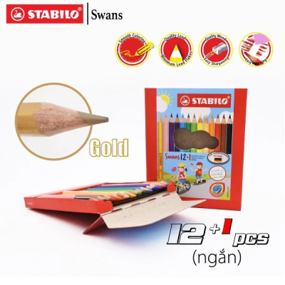 Bộ 12 hộp bút chì màu tẩy xóa được STABILO Swans 12 ngắn/12 dài/24/36/48 màu - 24 màu (24+2)