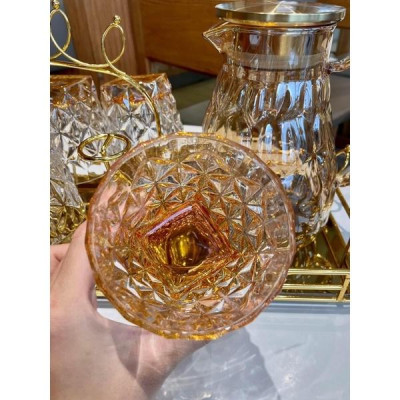 Bộ 6 ly thủy tinh chịu nhiệt uống nước vân sao đáy vát cam