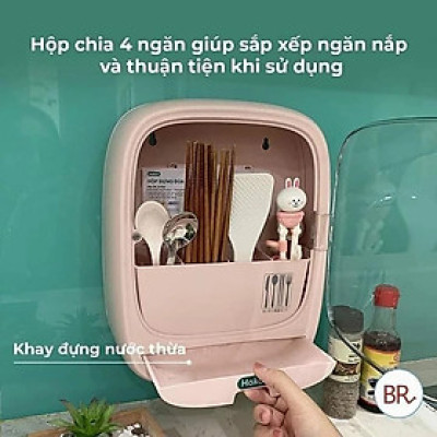Hộp Đựng Đũa Thìa Dán Tường Bốn Ngăn Tiện Dụng Có Nắp Đậy, Dán Tường Siêu Chắc Chắn - Hàng Việt Nam