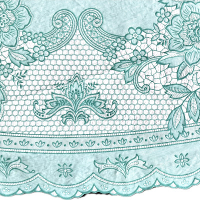 Khăn trải bàn PAULEE FY116 tròn - đường kính 178cm, hoa văn, màu xanh ngọc, nhựa PVC dẻo, không thấm nước