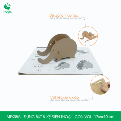 MFK08A - Đựng bút & kệ điện thoại bằng giấy carton - Hộp bút kiểu dáng Con voi - 17x6x10 cm
