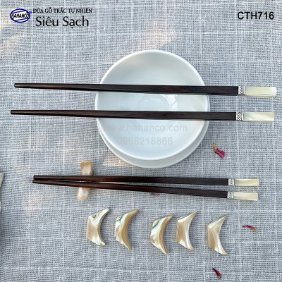 Đũa Trắc Việt Nam vuông đầu ốc viền Bạc hàng siêu cấp dành cho giới thượng lưu (10 đôi/hộp) CTH716TV - có thể làm quà biếu, tặng