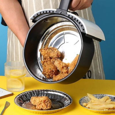 Combo 10 Khay Giấy Bạc Lót Nồi Chiên Không Dầu, Lò Nướng - Khuôn Đĩa Nhôm Đựng Thức Ăn, Thực Phẩm Size 18cm Dùng Cho Nồi Chiên Không Dầu 3-5L