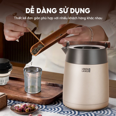 Bình Trà Giữ Nhiệt Lebenlang LBL3035, Dung Tích 1.5L - Có Cối Lọc, Mà hình hiển thị nhiệt độ, Giữ nhiệt 8h