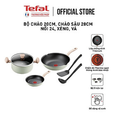 Bộ nồi chảo Tefal So Matcha - Nồi 24cm, Chảo 20cm, Chảo sâu 28cm, Xẻng, Vá