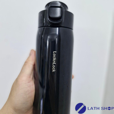 Bình Giữ Nhiệt Lock&Lock  Rouund One Touch Tumbler LHC3296 Màu Đen Mở Nắp 1 Chạm -500ml - Hàng Chính Hãng