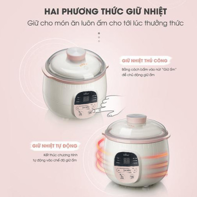 Nồi Ninh, Hấp, Nấu Cháo, Nấu Đồ Ăn Dặm Cho Bé 4 Trong 1 BEAR SUBE001 Có Lồng Hấp Dung Tích 0.8 L Công Suất 200W - Hàng Chính Hãng