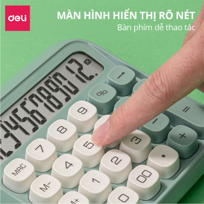 Máy Tính Để Bàn 12 Số Thiết Kế Mới Deli - Máy Tính Cầm Tay Màn Hình LCD Chất Lượng Cao Dùng Cho Văn Phòng