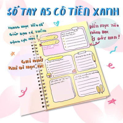 Sổ Tay Lò Xo A5 Kẻ Ô Vuông 100 Trang 100gsm - Cô Tiên Xanh - Cửa Hàng Slime