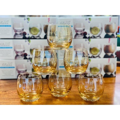 Bộ 6 ly thủy tinh chịu nhiệt cao cấp dùng uống nước hoặc rượu tây tròn trứng đỏ