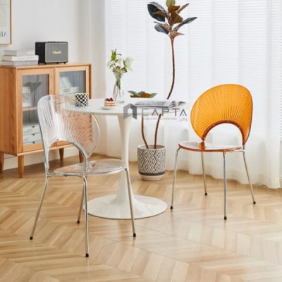 Ghế tiếp khách spa nhựa trong suốt chân thép mạ chrome Ghế cafe nhựa xếp chồng hiện đại LYLY-PC HCM