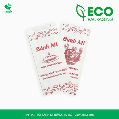 MFT1C - 24x9.5x4.5 cm - 1000 Túi giấy bánh mì trắng có in