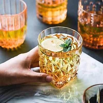 Ly thủy tinh chịu nhiệt uống nước vân sao đáy vát cam ( 1 Cái ) 