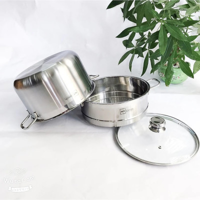 BỘ NỒI XỬNG HẤP INOX  28CM VÀ 30CM 2 TẦNG VUNG KÍNH CƯỜNG LỰC