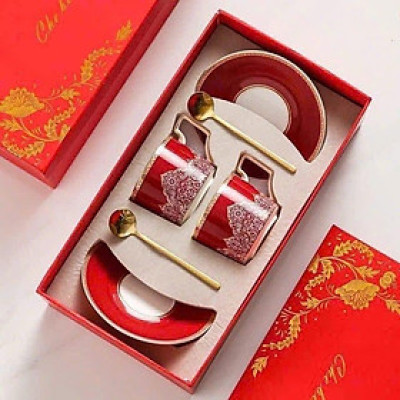 BỘ 2 TÁCH TRÀ CHIỀU CAO CẤP UK TEMPI - KÈM THÌA VÀNG SANG TRỌNG (GỒM: 2 TÁCH + 2 DĨA + 2 THÌA)