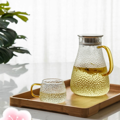 COMBO BỘ BÌNH KÈM 6 CỐC THỦY TINH CHỊU NHIỆT VÂN SẦN CAO CẤP VÀ KHAY GỖ - VD79