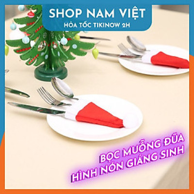Khăn Bọc Muỗng Đũa Bàn Ăn Hình Nón Giáng Sinh