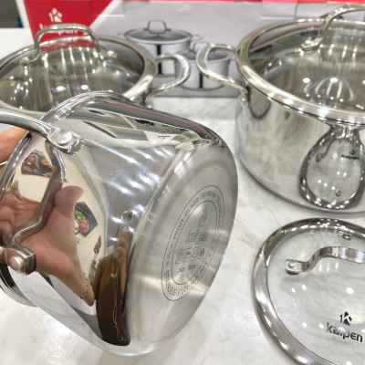 Bộ 3 Nồi Inox 3 Lớp Liền Khối Kalpen Kazler KZ1 Size 16,20,24cm Chuẩn Đức
