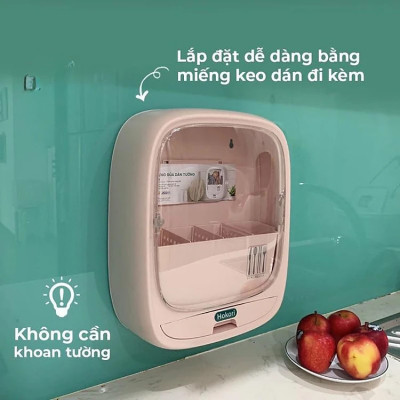 Hộp Đựng Đũa Thìa Dán Tường Bốn Ngăn Tiện Dụng Có Nắp Đậy, Dán Tường Siêu Chắc Chắn - Hàng Việt Nam