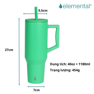 [Elemental chính hãng - Thương hiệu Mỹ] Ly giữ nhiệt Commuter Elemental 1180ml thép không gỉ có tay cầm combo ống hút trân châu