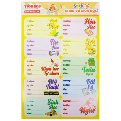 Bộ 3 Sticker Nhãn Vở Môn Học - Teenage NV-03