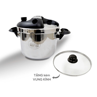 Nồi áp suất từ Seka SK5859 inox 304 dung tích 4L và 6L tặng kèm vung kính, Dùng được mọi loại bếp