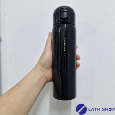 Bình Giữ Nhiệt Lock&Lock  Rouund One Touch Tumbler LHC3296 Màu Đen Mở Nắp 1 Chạm -500ml - Hàng Chính Hãng