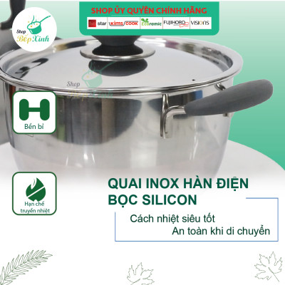 Nồi inox Fivestar Standard 3 đáy Thân Cool quai silicon chống nóng nắp inox (16cm / 20cm / 24cm / 26cm )