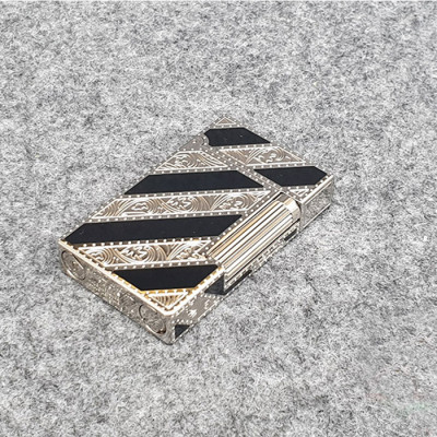 Vỏ Hột Quẹt Bật Lửa D upont D42T Họa Tiết Hoa Lá Sơn Mài Nền Đen Trắng Đối Nhau - Dùng Gas Đá Cao Cấp