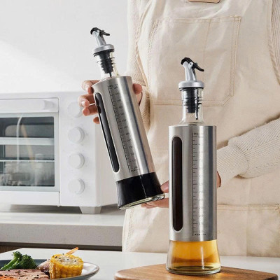 Bình Đựng Dầu Ăn, Nước Mắm  200ML  Thủy Tinh Bọc Inox – Kiểu Dáng Hiện Đại, Bền Đẹp
