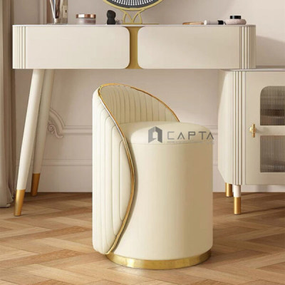 Ghế trang điểm đôn tròn CS0926-1P Nội thất Capta Nệm PU mềm kem xám cam đế inox mạ màu vàng Ghế ngồi bàn trang điểm sang trọng cao cấp đẹp hiện đại hcm