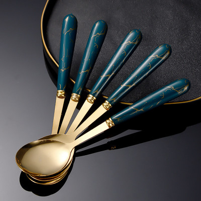 Hộp 5 muỗng vân đá inox sang trọng , muỗng ăn decor trang trí bàn ăn