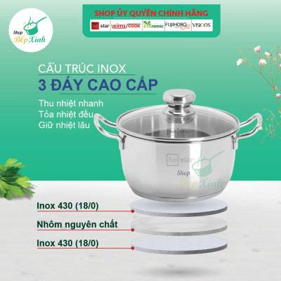 Bộ nồi xửng cao cấp Fivestar 4 món 3 đáy từ , nắp kính ( tặng 1 sạn inox )