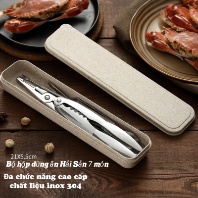 HÀNG CAO CẤP Bộ hộp 7 Dụng Cụ Ăn Cua Ghẹ Sò Ngao Tôm Hùm Hải Sản Đa Chức Năng inox 304