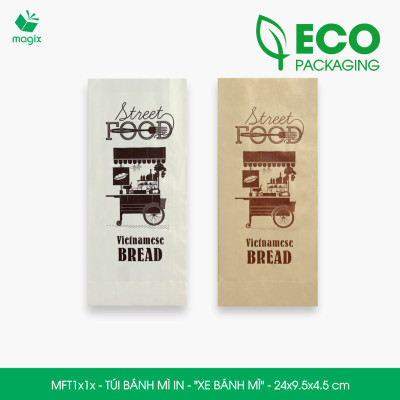 Combo 100 Túi bánh mì 24x9.5x4.5 cm - In sẵn họa tiết XE BÁNH MÌ - Bao bánh mì Túi giấy thực phẩm an toàn