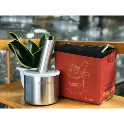 Bộ Chày Cối INox 304 Có Nắp Đậy , Chày Cối Dã Tỏi Ớt Nguyên Khối Cho Gia ĐÌnh Tiện Lợi Dã Nhuyễn Mọi Thực Phẩm Size 10cm 