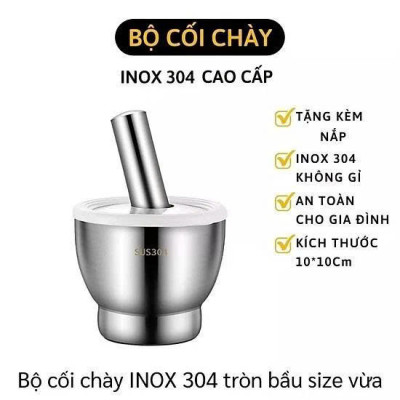 Bộ Chày Cối INox 304 Có Nắp Đậy , Chày Cối Dã Tỏi Ớt Nguyên Khối Cho Gia ĐÌnh Tiện Lợi Dã Nhuyễn Mọi Thực Phẩm Size 10cm 