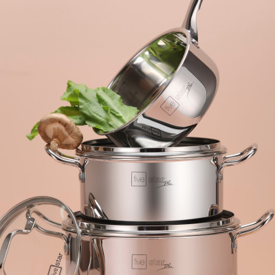 Bộ nồi inox 304 đáy từ 3 lớp liền khối cao cấp Fivestar Plus FPB3002 nắp kính , dùng được mọi bếp , tặng 1 vá canh
