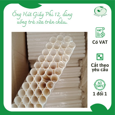 Combo 100 Ống Hút Giấy Phi 12 Màu Nâu Kraft Dùng Uống Trà Sữa Trân Châu, Thức Uống Có Thạch