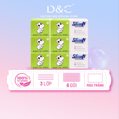 Combo 6 Giấy ăn Slisoft Trắng 3 lớp x 100 tờ đa năng, khăn giấy rút không chất tẩy trắng an toàn cho cả gia đình
