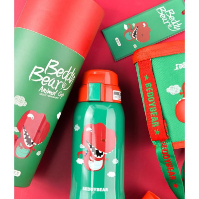 Bình giữ nhiệt Trẻ em Beddybear - Dung tích 600 ml - 2 Nắp thay thế - hình khủng long - Phù hợp bé từ 2 tuổi trở lên - Bảo hành chính hãng Beddy Bear 2 năm